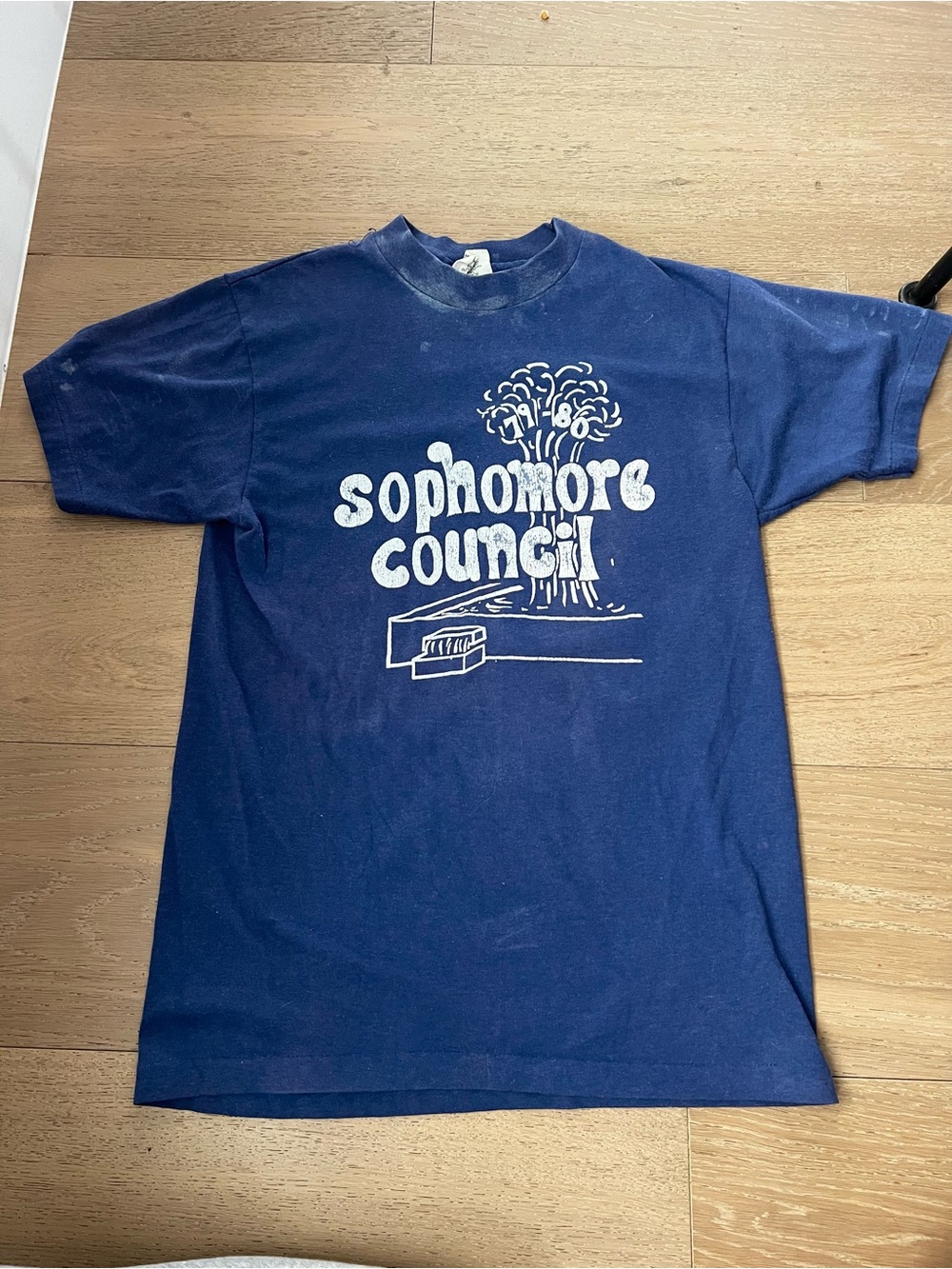 Vintage 70s 80s Navy Blue 'Sophomore Council' Short Sleeve Tee